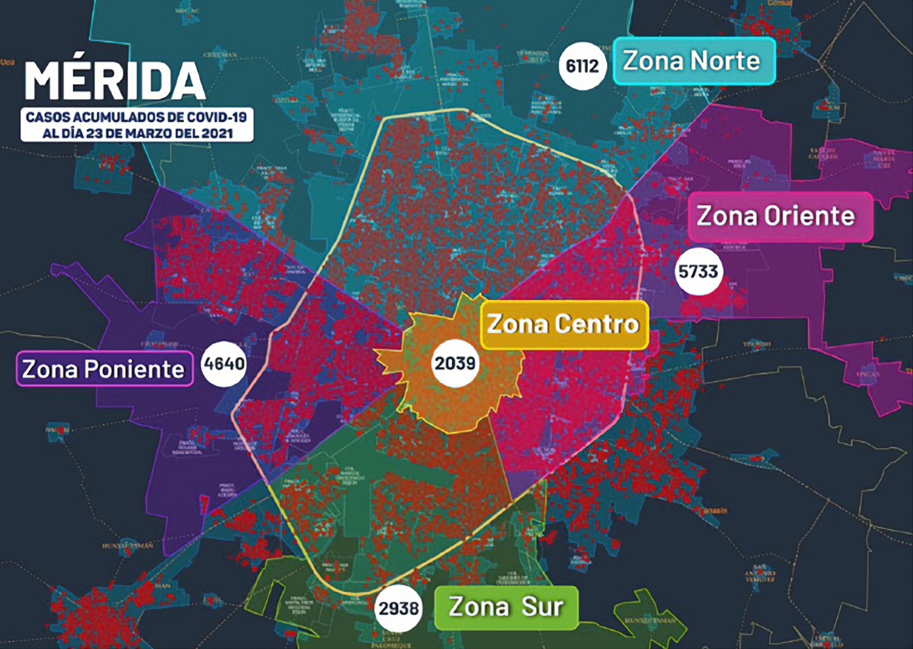 Mapa del COVID-19 hoy en Mérida - 24 de marzo del 2021