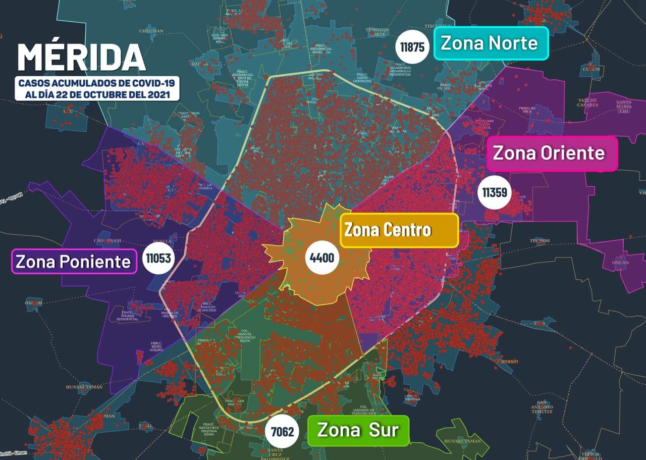 Mapa del COVID-19 hoy en Mérida - 23 de octubre de 2021
