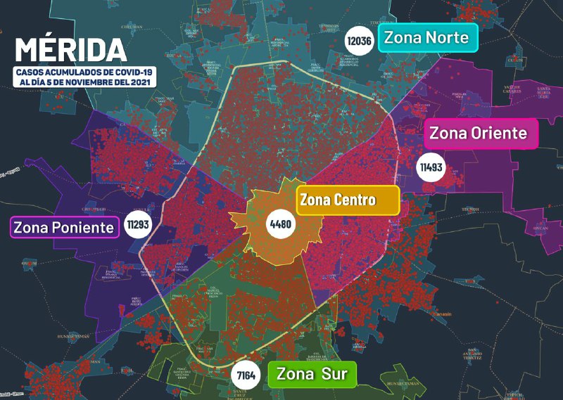 Mapa del COVID-19 hoy en Mérida - 06 de noviembre del 2021