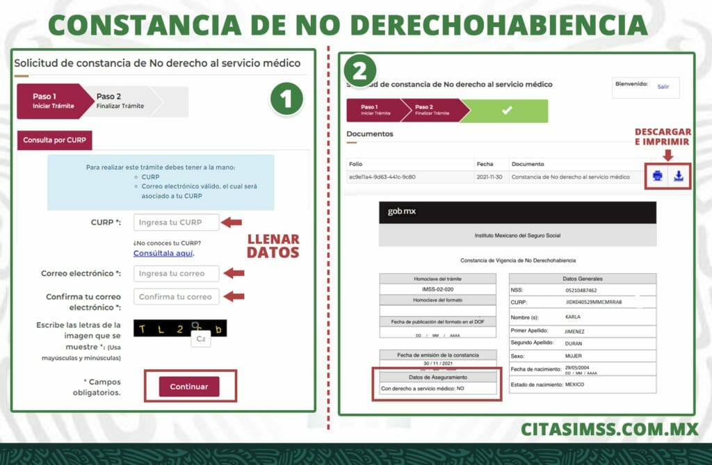 Constancia de no derechohabiente del IMSS